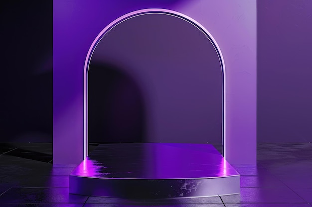 Refined 3D Display Podium in Purple and Silver with Arch Line for Sophisticated and Luxurious Mockup