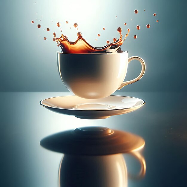 Refined Coffee Moments Cup Suspended with a Splash of Coffee and Reflection