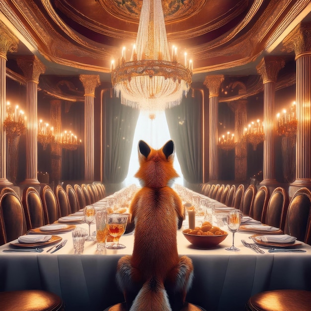 Photo refined foxes dining in opulent settings