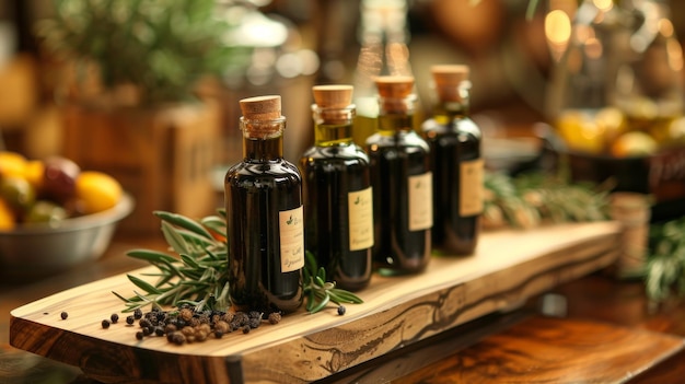 Refined olive oil tasting set embodying the essence of Mediterranean culinary excellence