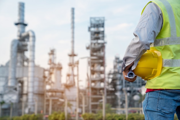 Refinery industry engineer  wearing PPE at refinery construction site