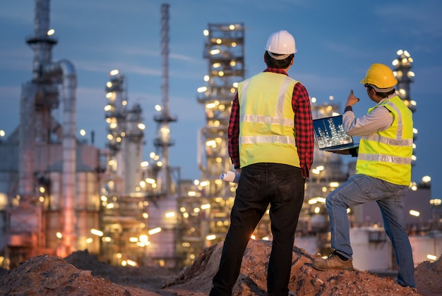 Refinery industry engineer  wearing PPE at refinery construction site