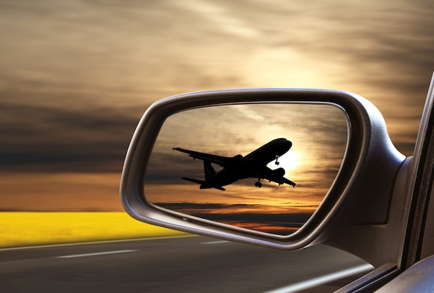 Reflected road in rearview mirror