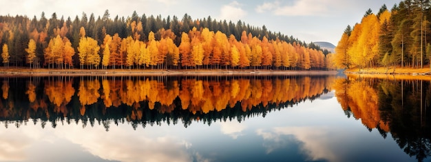 reflection of an autumn forest in the lake