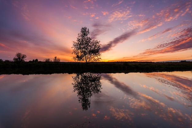 Reflection of a beautiful dawn sky in a river