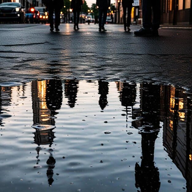 Photo a reflection of a building in a puddle of water