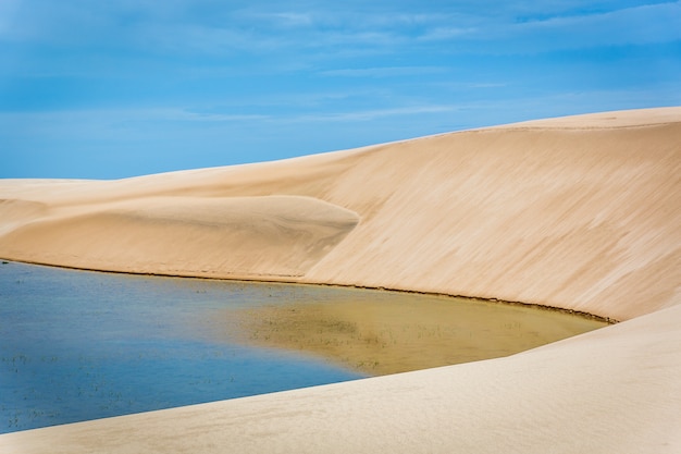 Reflection and dunes at the Lencois Maranhenses National Park, Brasil