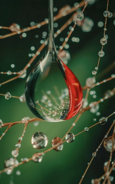 Photo reflection of a monarch butterfly in drops of water