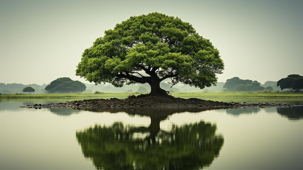 Reflection Serenity Tranquil Tree Scene in Pond