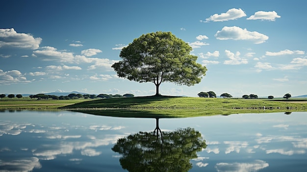 Reflection Serenity Tranquil Tree Scene in Pond