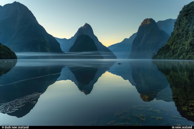 Photo reflection on the snow mountain lake surface