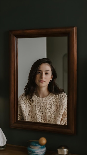 Photo reflection of a woman in a mirror