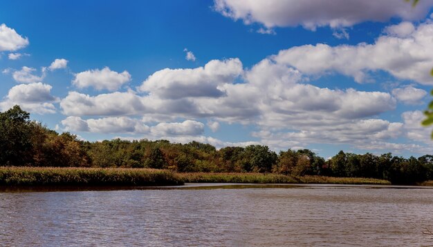 Reflections of clouds and blue sky river sky cloud