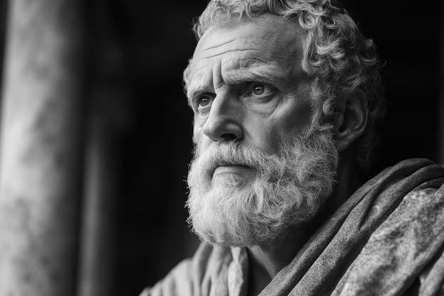 Photo reflections of a stoic philosopher in timeless black and white imagery