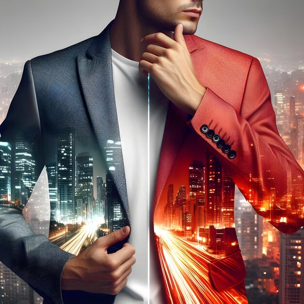 Reflective City Lights on Modern Mens Blazer