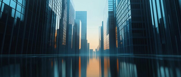 Photo reflective cityscape with glass skyscrapers and water reflections reflective cityscape with glass skyscrapers and water reflection