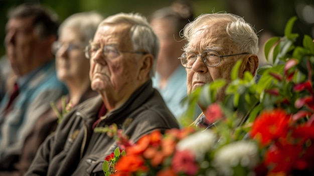 Reflective Contemplation Elderly Veterans at Memorial Day Commemoration Service