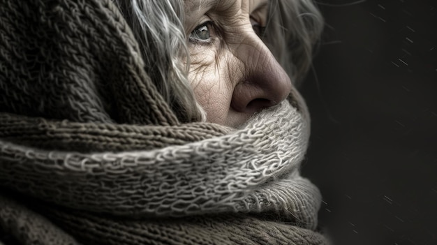 Photo reflective elderly woman contemplates lifes journey