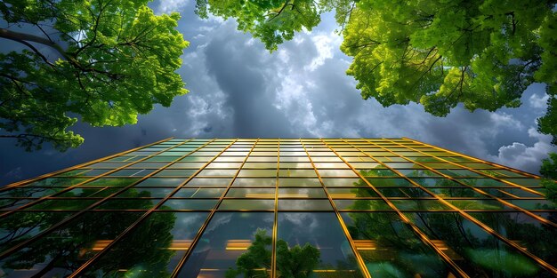 Photo the reflective relationship between glass buildings and esg principles concept sustainable architecture esg principles urban development green building environmental impact