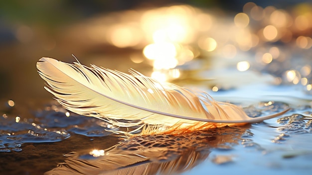 A reflective scene of swan feathers floats gracefully forming a serene and poetic image