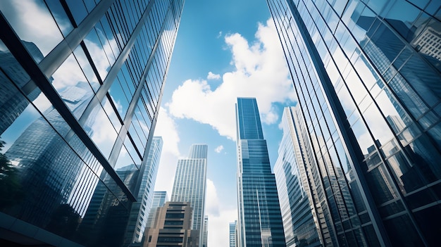 Reflective skyscrapers business office buildings Low angle photography buildings