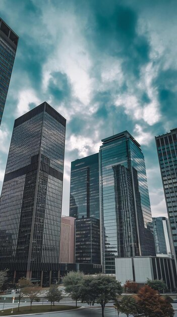 Photo reflective skyscrapers business office buildings