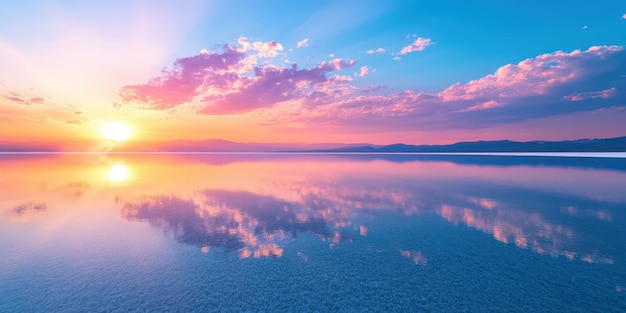 Photo reflective sunset over a calm lake