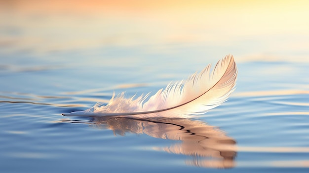 Reflective waters cradle swan feathers in graceful suspension composing a serene and poetic snapshot