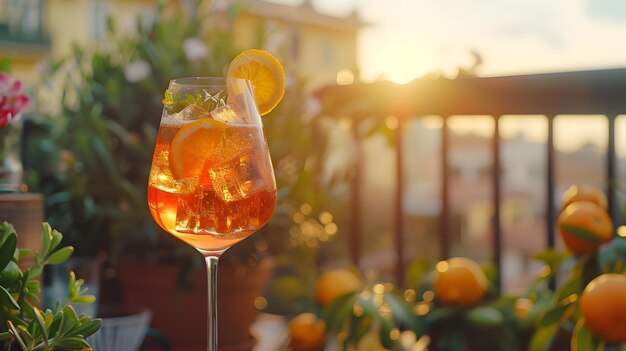 Photo refreshing aperol spritz cocktail on idyllic italian terrace