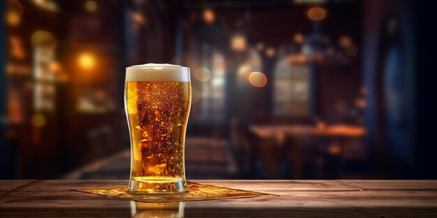 Refreshing Beer on Dark Wood Table Generative AI