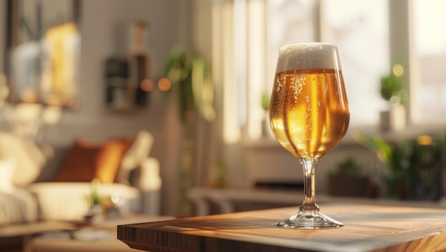 Refreshing Beer Glass on a Sunny Table