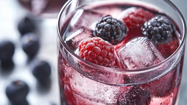 Refreshing Berry Drink with Ice Cubes