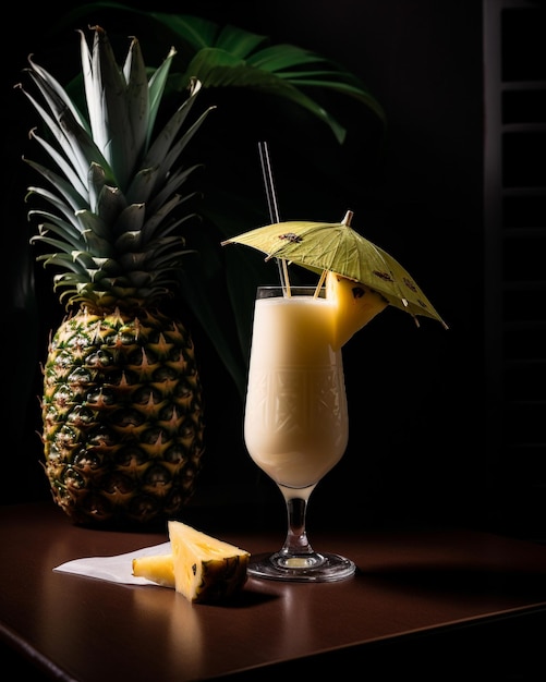 A refreshing blend of rum coconut cream and pineapple juice Generative AI image