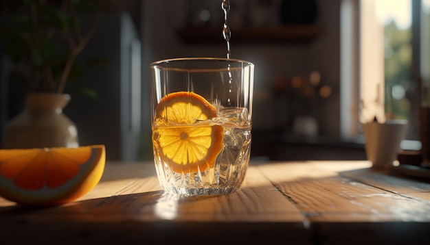 Refreshing citrus cocktail on rustic wooden table generated by artificial intelligence