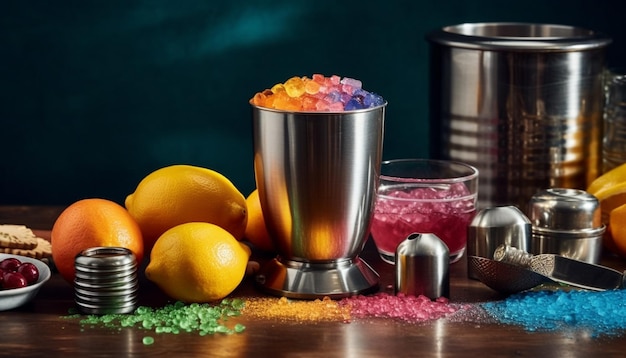 A refreshing citrus cocktail with raspberry and blueberry variation generated by AI