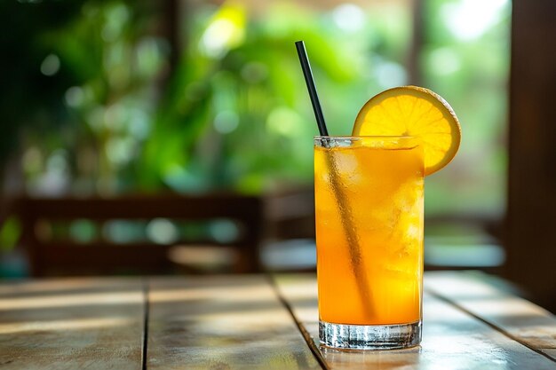 Refreshing citrus cocktail on wooden table summer vibes