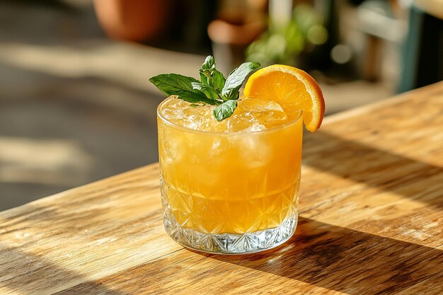 Refreshing citrus cocktail on wooden table summer vibes