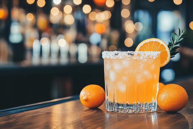 Refreshing citrus cocktail on wooden table summer vibes