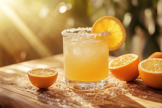 Refreshing citrus cocktail on wooden table summer vibes