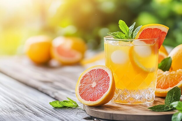 Refreshing citrus cocktail on wooden table summer vibes