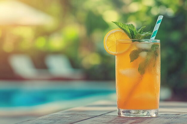 Refreshing citrus cocktail on wooden table summer vibes