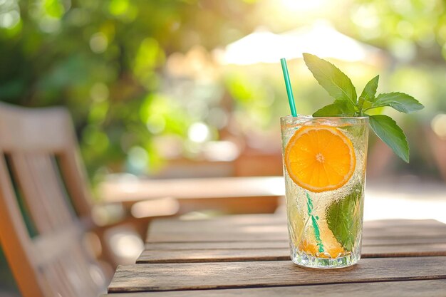 Refreshing citrus cocktail on wooden table summer vibes