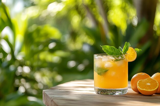 Refreshing citrus cocktail on wooden table summer vibes