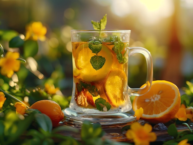 Refreshing Citrus Mint Iced Tea in a Garden Setting