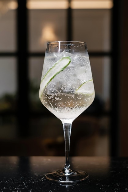 Refreshing cocktail with cucumber and soda