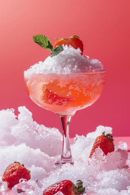 Refreshing Cocktail With Strawberry and Mint Garnish