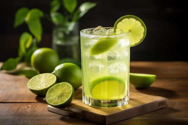 Refreshing cocktail with tequila lime and ice in a glass generated