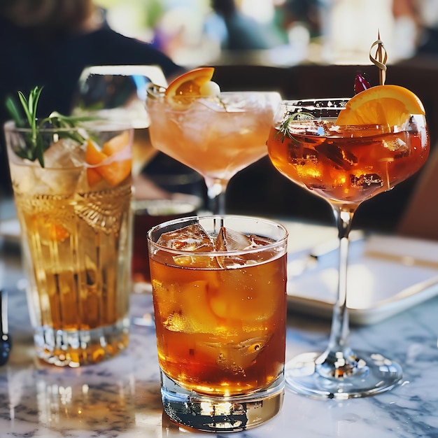 Refreshing Cocktails on a Marble Tabletop