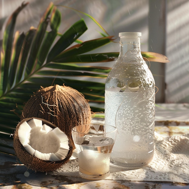 Photo refreshing coconut water bottled glass or cup your choice