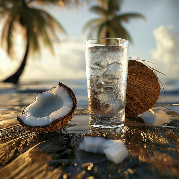 Photo refreshing coconut water bottled glass or cup your choice